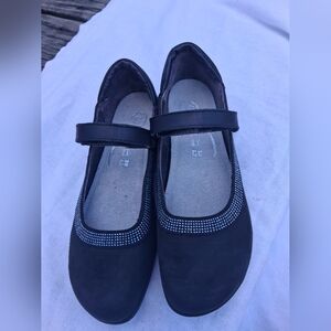 Black Mary Jane Flats with Rhinestone Detail